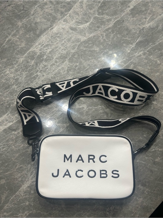 Marc Jacobs Handbags - Marc Jacobs White Leather Crossbody with Black Trim and Logo Strap